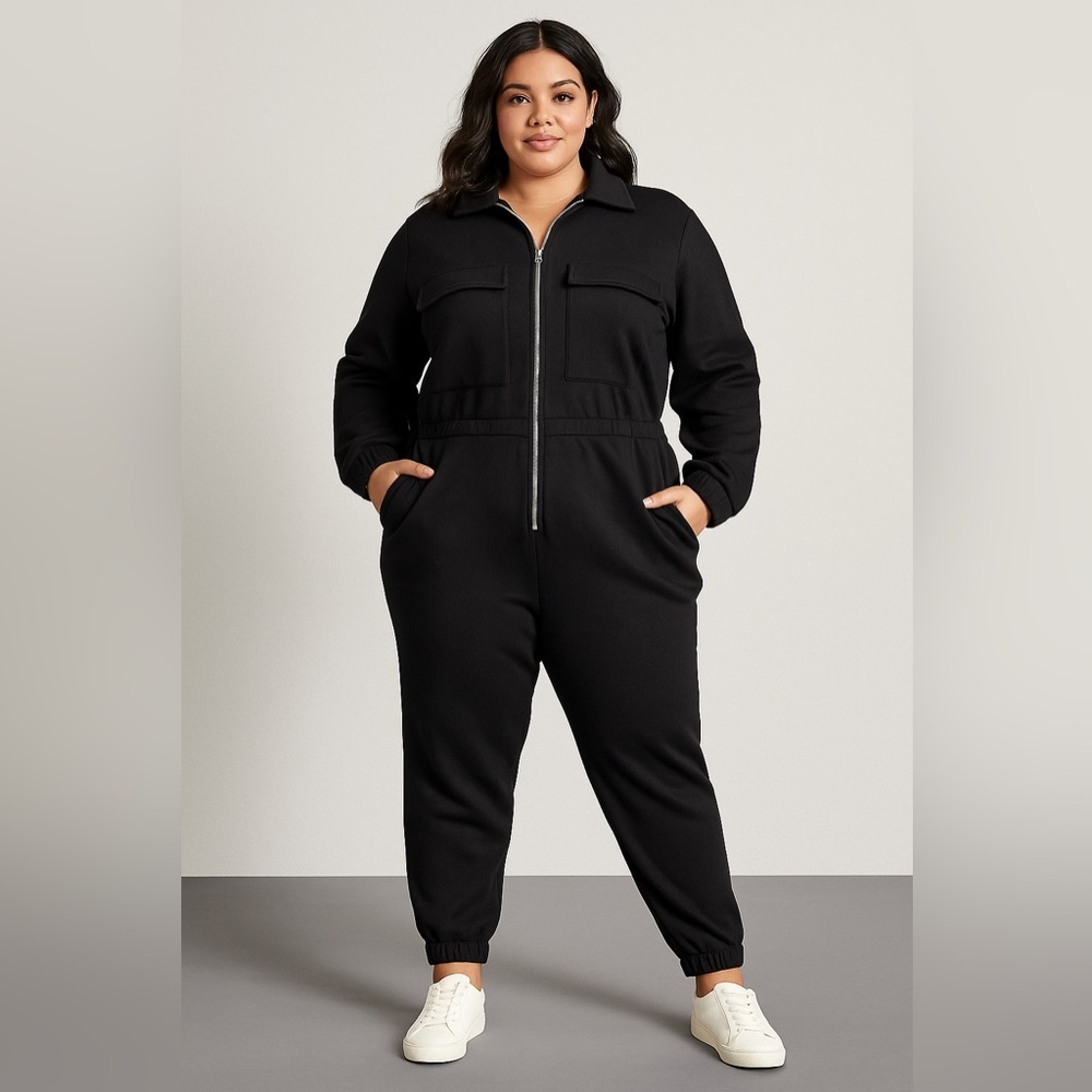New! Eloquii black fleece jumpsuit, size 14